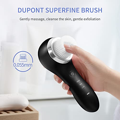 COSBEAUTY Black Sonic Face Scrubber Exfoliator with 5 Interchangeable Brush Heads, Waterproof Rechargeable Skin Cleansing Brush