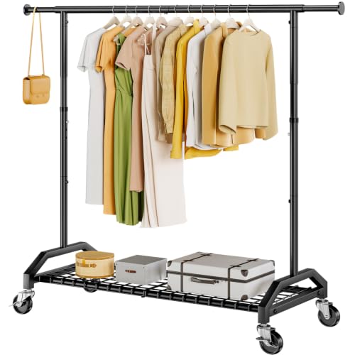 Wiracks Heavy Duty Black Clothes Rack with Extendable Rod & Wheels, 350lbs Capacity