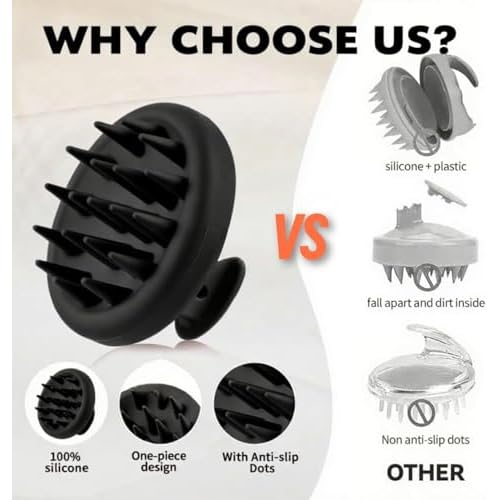 Beard Scrubber Brush Kit- 3 Piece Professional Set Silicone Beard Brush Scalp Shower Shampoo Scrubber Brush, Trimming Scissors, Dual-Sided Beard Comb | Hair Face Exfoliator & Massager for Growth