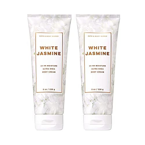 Bath and Body Works White Jasmine 2 Pack Ultra Shea Body Cream 8 Oz. (White Jasmine)