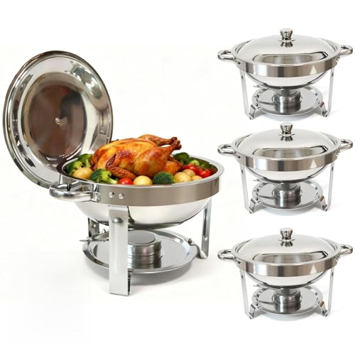 Charcofire Full Silver 6QT Stainless Steel Buffet Chafing Dish Set - Food Warmers with Lids & Fuel Holders
