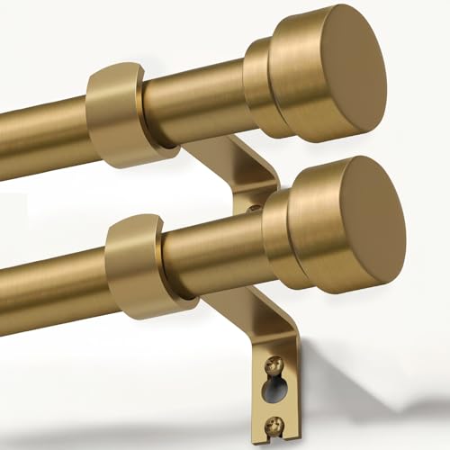 Lootkell 2 Pack Adjustable Warm Gold Curtain Rods - Heavy Duty Brass Window Support 16-150 Inches