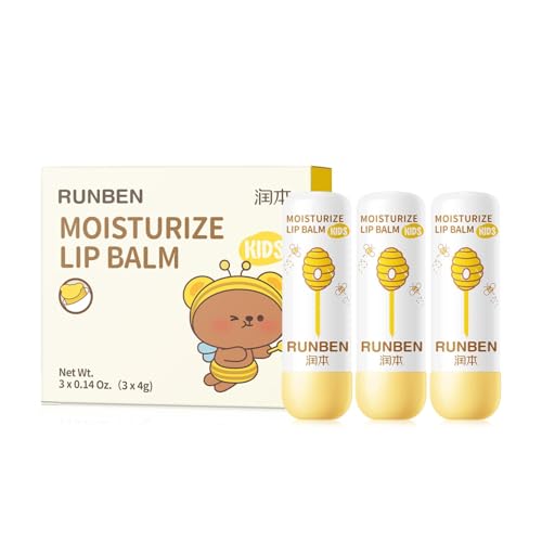 RUNBEN 3 Pack Kids Lip Balm Set - Safe, Non-Toxic Baby Lip Care, Moisturizing & Gentle