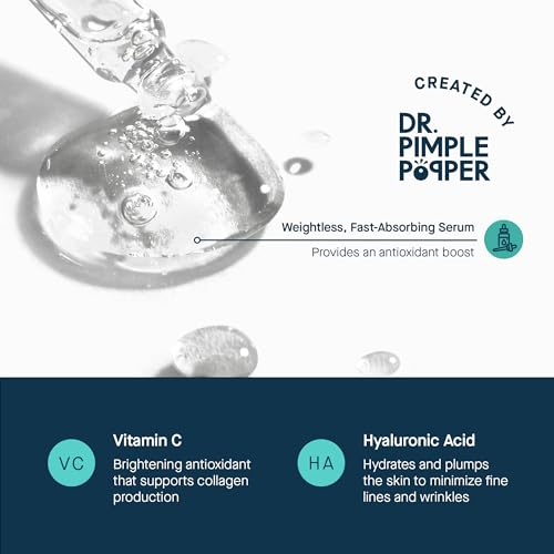 SLMD by Dr. Pimple Popper - Vitamin C Serum - Vitamin C Face Serum & Hyaluronic Acid to Visibly Smooth, Hydrate and Brighten Skin - Minimize Appearance of Fine Lines & Wrinkles - 1 Fl. Oz.