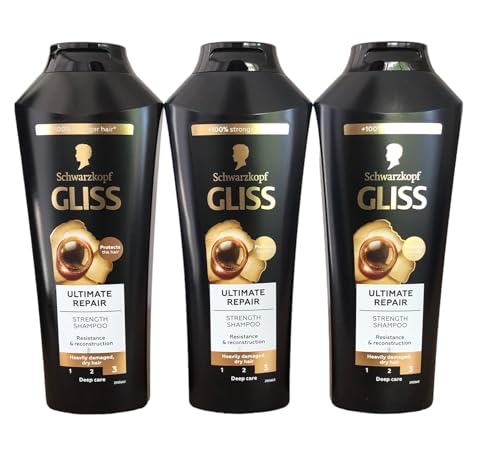 GLISS Hair Repair Shampoo Ultimate Repair Pack of 3 - Heavily Damaged Hair Care, 13.6 fl oz each