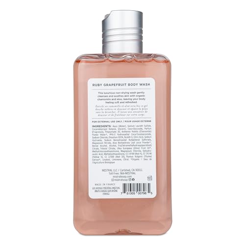 Mistral Ruby Grapefruit Body Wash, 10 fl oz, Natural Chamomile and Aloe, pH Balanced
