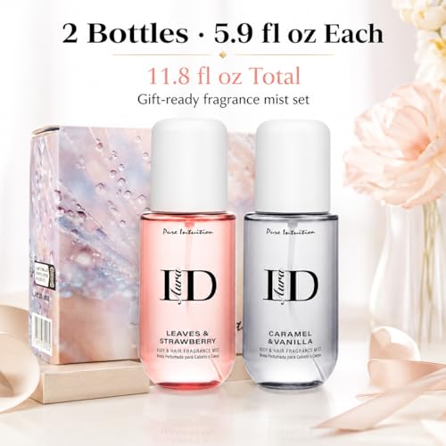 Women’s Fragrance Body & Hair Mist Set - Caramel Vanilla & Strawberry Leaves, 2 Pack, 5.9 fl oz Each