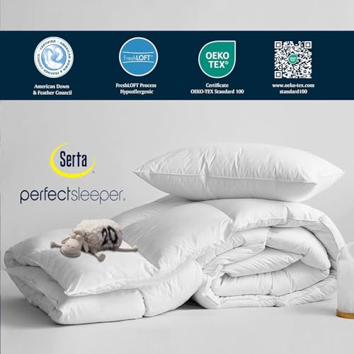 King Size Goose Feather Down Fiber Comforter - Light Warmth, Hypoallergenic, 100% Cotton Cover
