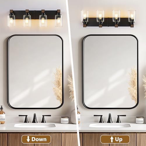 Farmhouse Black 4-Light Bathroom Vanity Light with Square Glass Shades - EvmVom