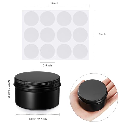 Black Aluminum Refillable Tin Cans 24 pcs 4 oz with Labels - Food & Spice Storage