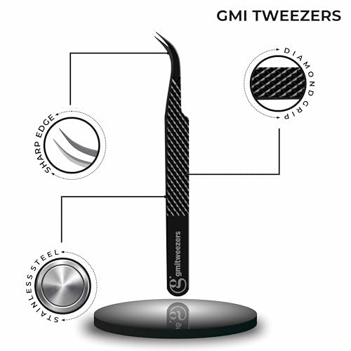 Black Lash Tweezers Set of 5 - Stainless Steel Eyelash Extension Tweezers