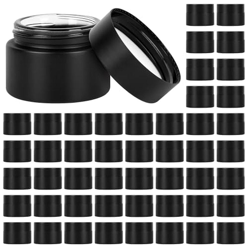 0.5 oz Glass Jars with Lids, Small Empty Cosmetic Jars with Inner Liners, Frosted Finish Sample Containers for Lip Balm, Ointments, Salves, Creams, Candle Making (48 Pack, Black Frosted)