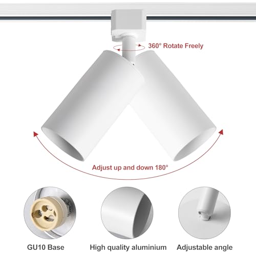 White 6-Light Dimmable Track Lighting Kit with 3-Color Bulbs, Adjustable Spotlights
