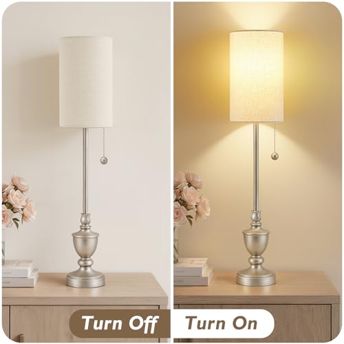 EJIAXIN Set of 2 Buffet Table Lamps 28" Tall Slim Brushed Nickel Resin Finish