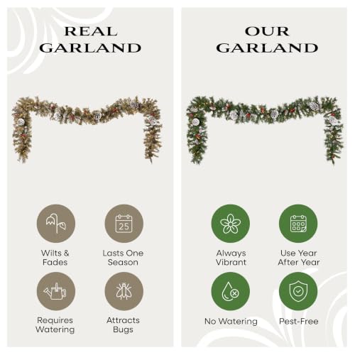 Pre-Lit Frosted Berry Christmas Garland - 9ft Indoor Outdoor Holiday Decor