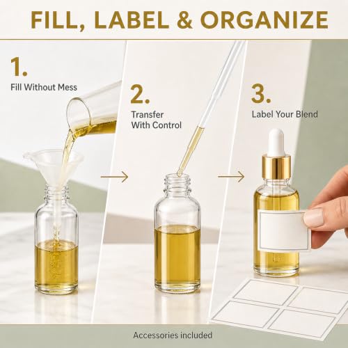 1oz Clear Glass Dropper Bottles Bulk Pack of 99 with Leakproof Gold Caps – Essential Oils, DIY Serums, Storage
