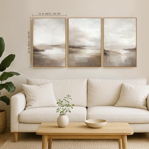 Neutral Abstract Landscape Wall Art Set - 3 Panels 16x24 Inches Framed