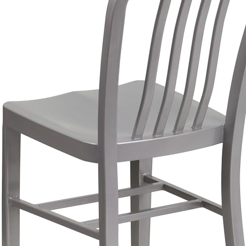 Set of 1 Silver Metal Indoor-Outdoor Dining Chair - Commercial Grade, Weather-Resistant