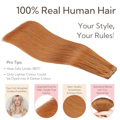 Auburn Ginger Hair Extensions Tape-In Human Hair 14 Inch 20pcs 50g - Hotbanana