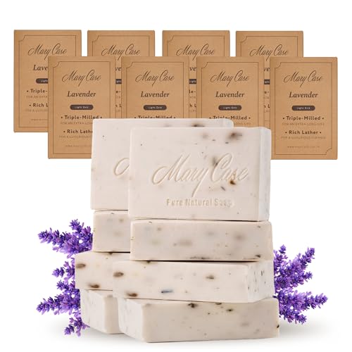 Mary Case Lavender Bar Soap Set of 8 – 3.5 oz Natural Dried Lavender Flower Vegan Bath Soap for Men & Women