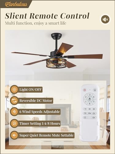 48-Inch Farmhouse Ceiling Fan with Light & Remote - Black and Walnut
