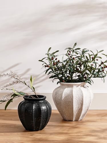 LE TAUCI Weathered White Ceramic Vase 11.3 Inch - Sandstone Finish, Farmhouse Decor