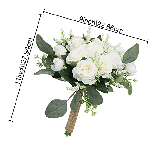White Bridesmaid Bouquets Set of 6 - 7 Inch Ivory Artificial Flower Arrangements for Wedding & Party - Variation: White