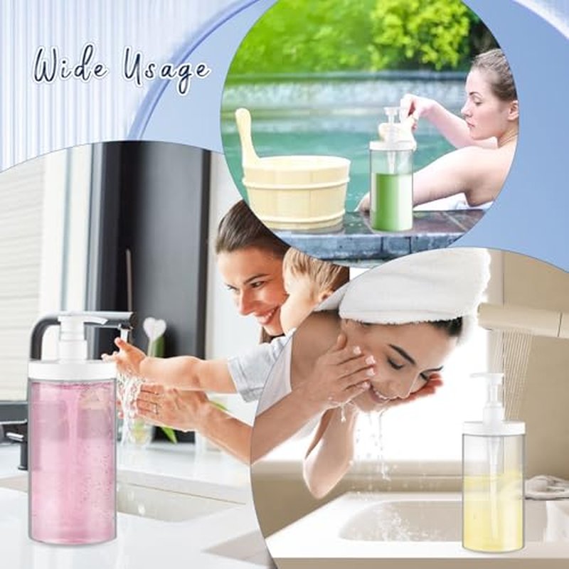 4 Pcs Pump Press Bottles Clear Plastic Shower Shampoo Bottles Empty Refillable Pump Dispenser for Lotion Soap Body Wash - 1000ml/34oz