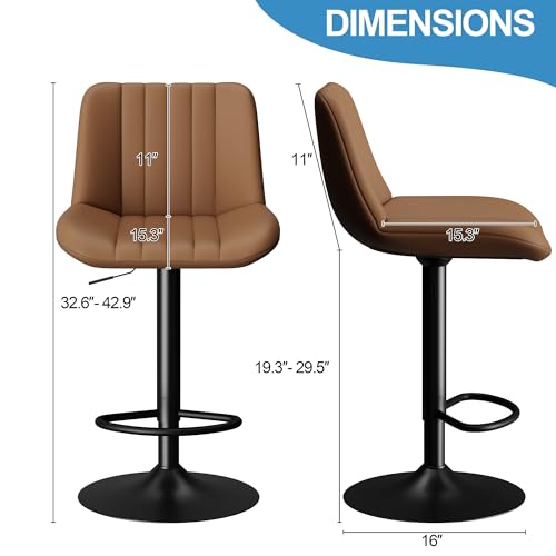 Coffee Set of 2 Adjustable Faux Leather Swivel Bar Stools with Back & Footrest