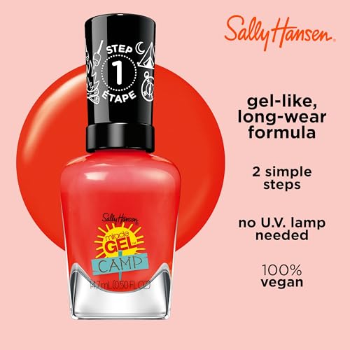 Sally Hansen Miracle Gel¢â, Summer Camp Campfire Song, Long Lasting, Gel-Like Formula, No UV Lamp Needed, Red Nail Polish