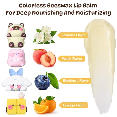 Cloud Comfort Lip Balm - 4 Tubes Fruit-flavored Moisture Lip Balms, Blueberry, Jasmine, Orange, and Peach Flavors, 3-in-1 Repairs Lip Damage Caused by Dryness, Makeup and UV Rays (4 Pack)