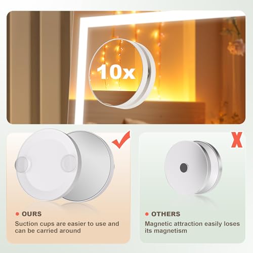 Hasipu Vanity Mirror with Lights, 11.4" x 13.8" LED Makeup Mirror with 10X Magnification, Smart Touch 3 Colors Dimmable, Brightness Adjustment, 360¡Æ Rotation, White