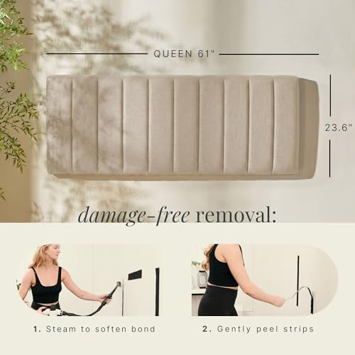 Nestl Beige Queen Upholstered Wall-Mounted Headboard - Easy Assembly, Channel Stitched, Soundproof Panel, Modern Bedroom Decor