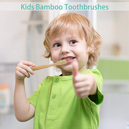 Kids Bamboo Toothbrush Set - 10 Pack of Organic Wooden Toothbrushes with Soft Bristles & Colorful Handles