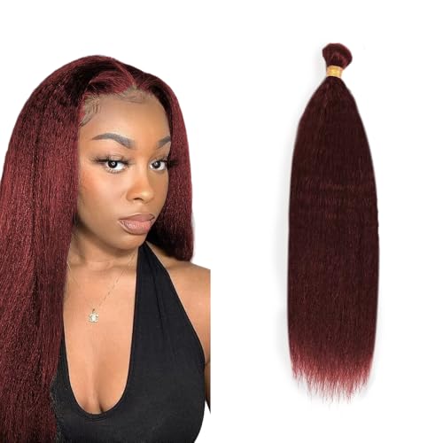 AiPliantfis #99J Burgundy 14 Inch Yaki Straight Human Hair Bundles - Brazilian Virgin Remy