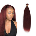 AiPliantfis #99J Burgundy 14 Inch Yaki Straight Human Hair Bundles - Brazilian Virgin Remy