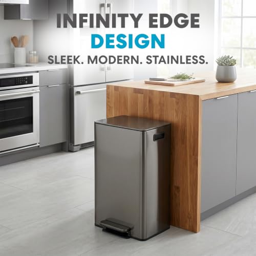 Infinity Edge 13 Gallon Kitchen Trash Can - Black, Hands-Free Step Pedal & Soft-Close Lid