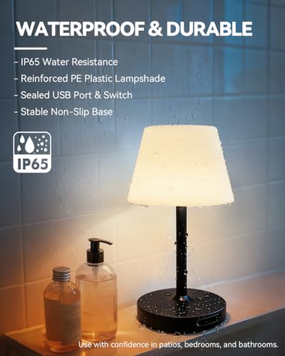 Outdoor Waterproof Shower Lamp - Black, 8000mAh Rechargeable Bathroom Light