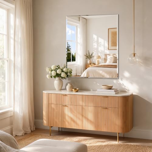 36-Inch x 30-Inch Frameless Beveled Bathroom Mirror - Rectangular Wall Mirror with Crystal Clear Reflection