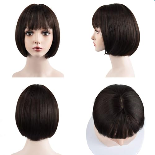 REECHO 11" Short Bob Wig with bangs Synthetic Hair for White Black Women Color: Dark Brown