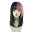 WKLOUYHE Women's Short Straight Wig with Bangs - Shoulder Length Bob, Heat Resistant Synthetic Hair, Black & Pink