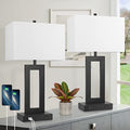 TOBUSA 22-Inch White Modern Touch Control Table Lamp Set of 2 with USB Ports