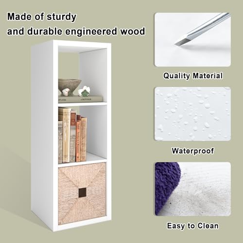 White 3-Cube Wooden Storage Shelf Organizer with Anti-Tipping Kit - 11 Inch