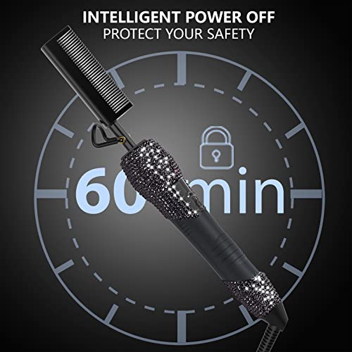 Black LCD Digital Display Diamond Hot Comb - 13.1x2.3in, 500°F, Adjustable Temp for All Hair Types - DAN Technology
