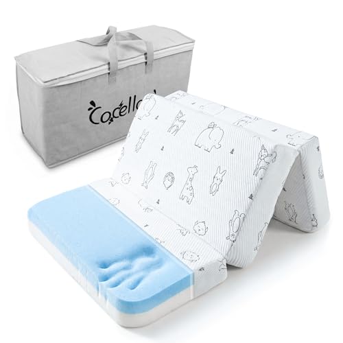 White Animal-Pattern 38x26 Memory Foam Pack and Play Mattress - Dual Sided