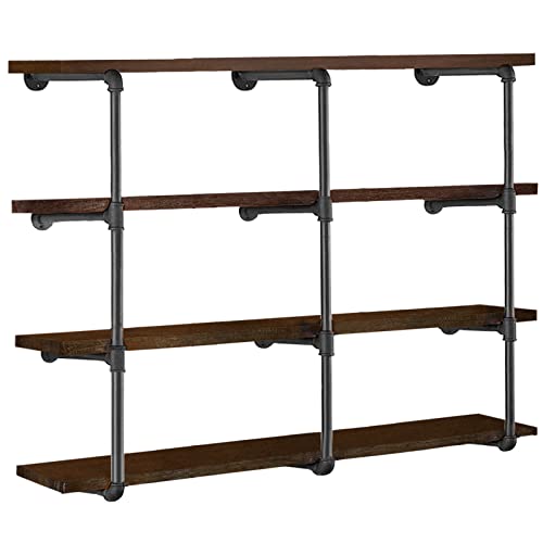 3-Set Industrial Pipe Shelves Wall Mounted 4-Tier Rustic Bookcase - Black