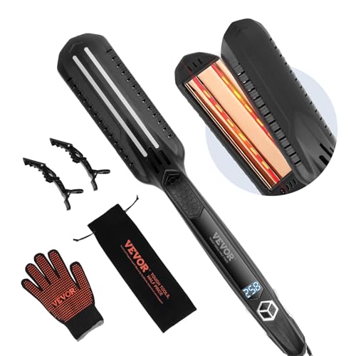 VEVOR Dual Infrared 1.5-Inch Titanium Hair Straightener with LCD, 19 Temp Levels 210°F-450°F, Dual Voltage 110V/240V