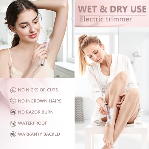 Bikini Trimmer for Women, 2-in-1 Electric Shaver & Painless Hair Remover, IPX8 Waterproof for Wet & Dry Use, USB-C Fast Charge, for Body Face Legs Underarms Sensitive Skin - Rose Pink