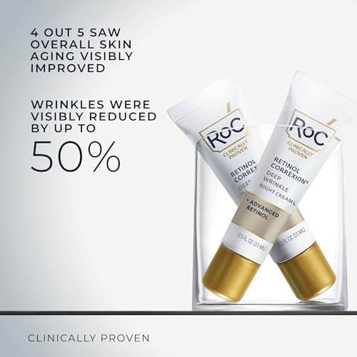 RoC Retinol Correxion Deep Wrinkle Night Cream 0.5oz Pack of 2 – Anti-Aging Face Moisturizer with Shea, Glycolic & Squalane