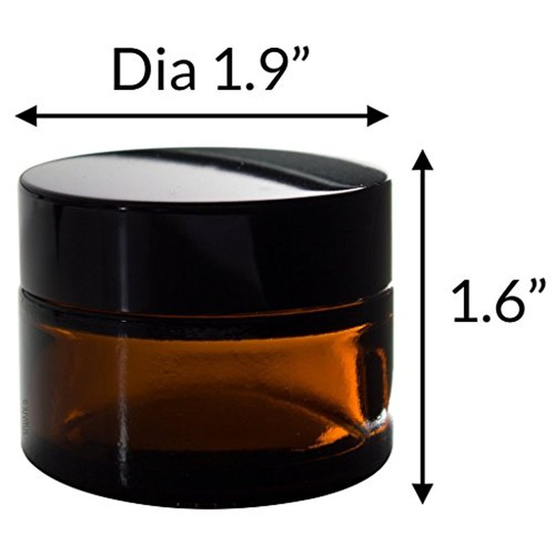 (6 Pack) 1 oz Amber Glass Thick Heavy Wall Balm Jar with Black Lids
